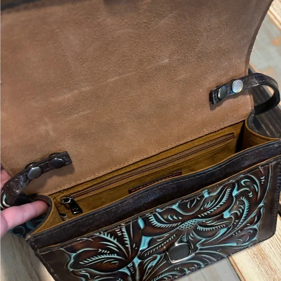 Patricia Nash Brown and Turquoise Embossed Leather Bag Set - Picture 3 of 5